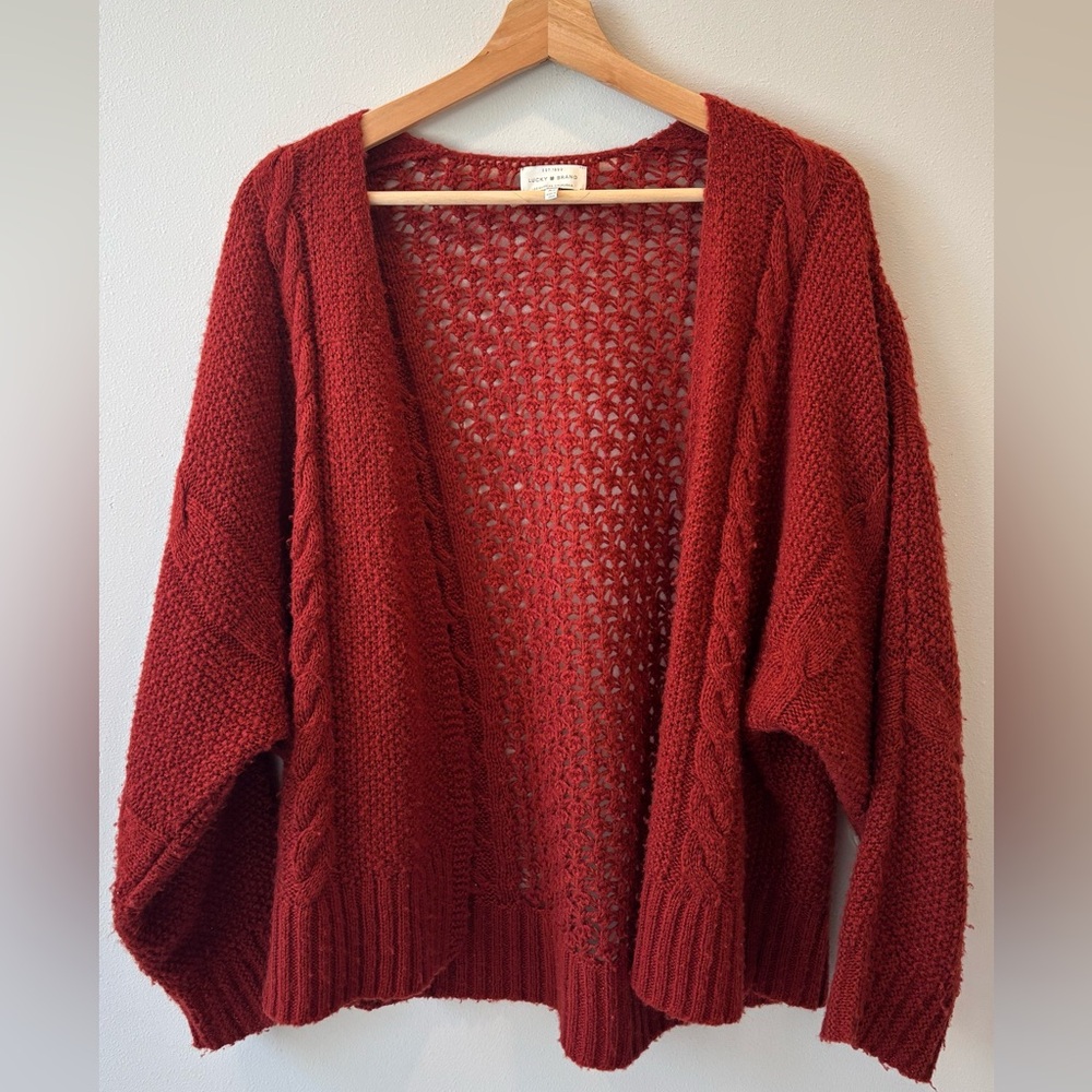 Lucky Brand Deep Red Open Knit Cardigan